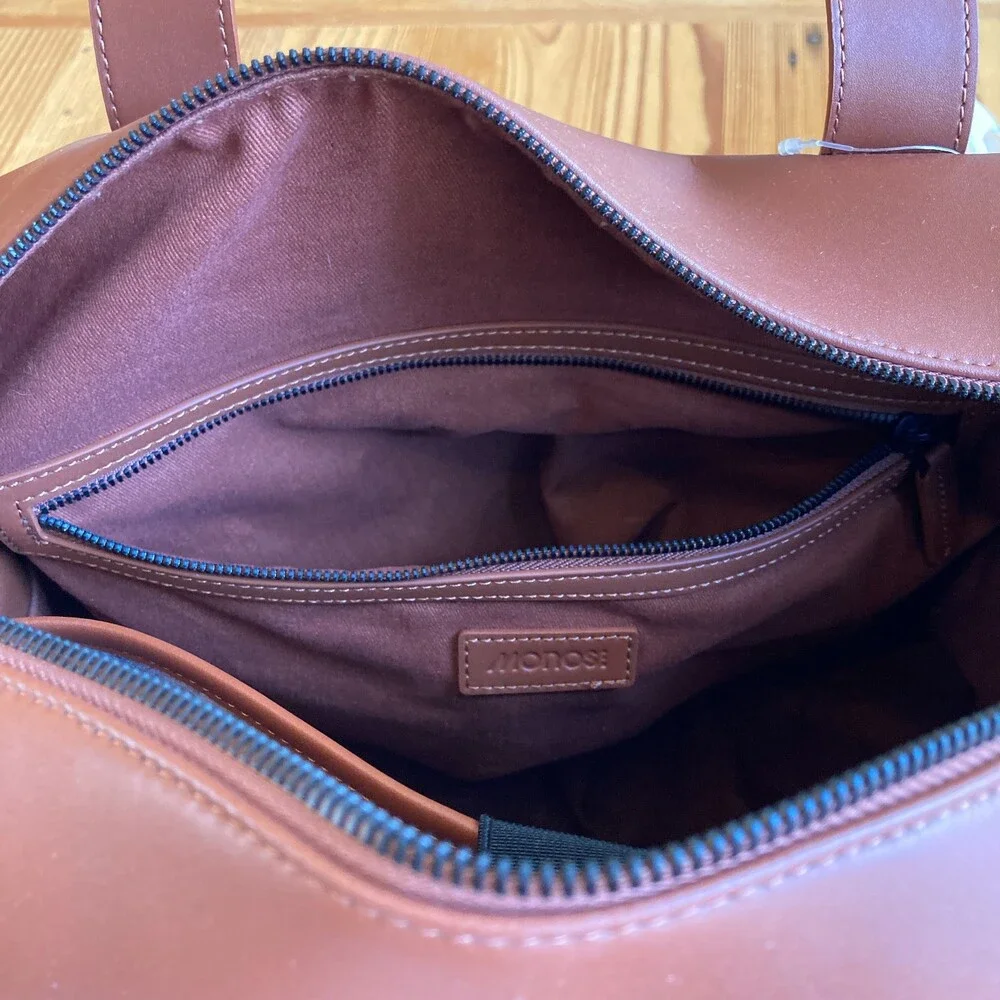 Monos $260 Brown Vegan Leather Metro Duffle Travel Gym Bag - NEW - 1122KP